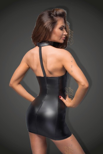 schwarzes Powerwetlook Minikleid F172 - S