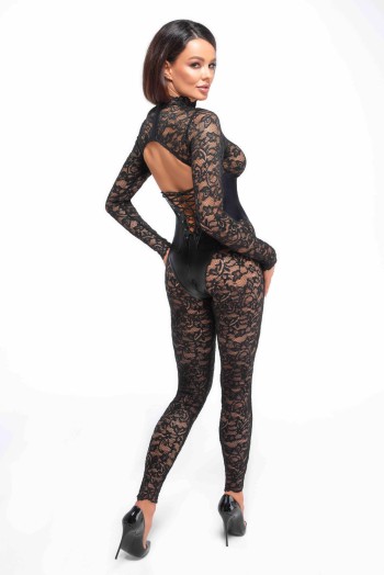 F299 Enigma lace catsuit with underbust bodice - S
