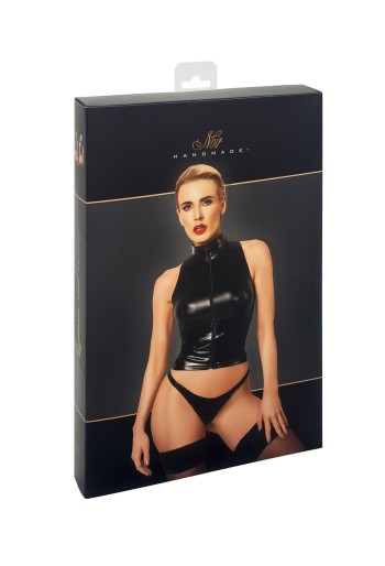 F324 Glam wetlook top with vinyl collar - M