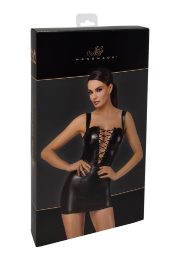 F363 Wetlook Minikleid mit Schnürung - XS