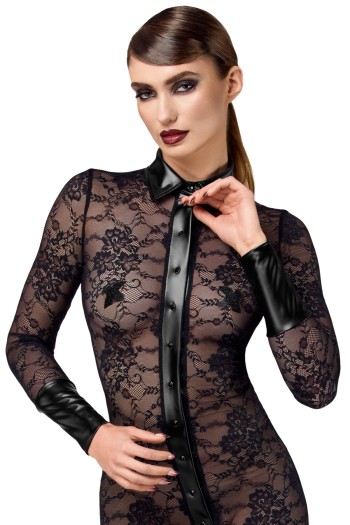 F376 halblanges Kleid Noirelle aus Spitze - S