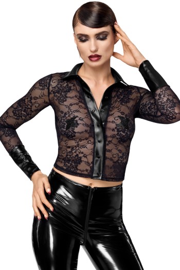 F377 Noirelle Lace Button-up Shirt - 3XL