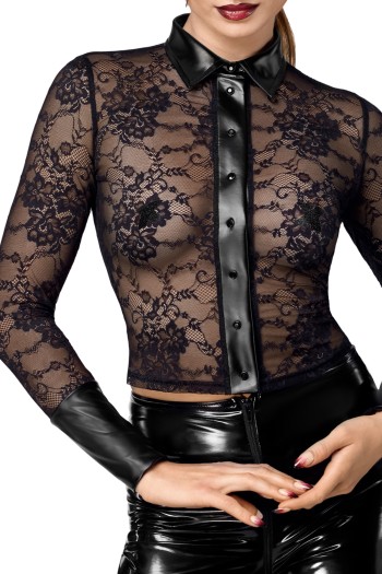 F377 Noirelle Lace Button-up Shirt - 3XL