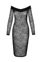 F284 Abito midi in floccato leopardato - S