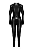F319 Powerwetlook Catsuit mit Reißverschluss und Ring - M
