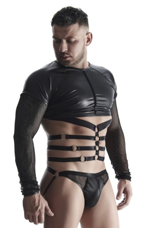 Herren Langarm-Shirt mit Harness TSH019 schwarz - L