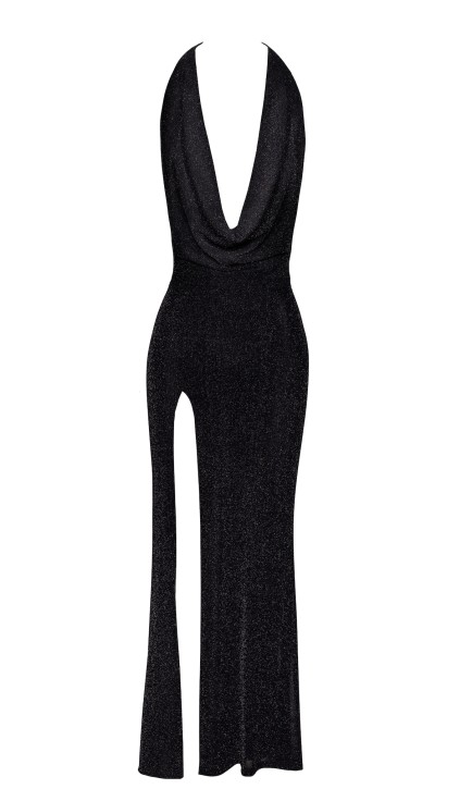 F373 langes Kleid Onyx Liquid - XL